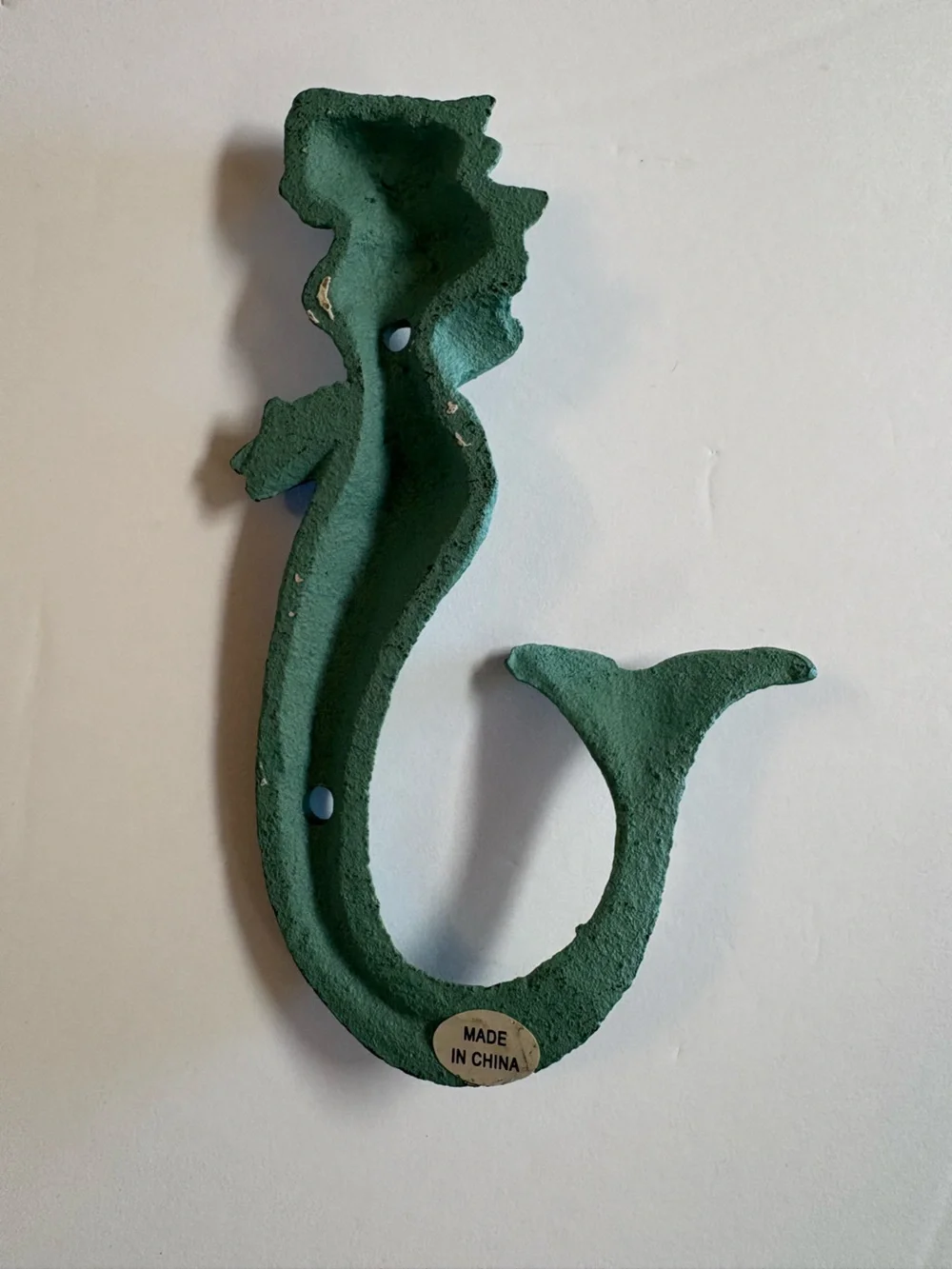 Decorative Mermaid/Sea Serpent Wall Hook in Patina Green